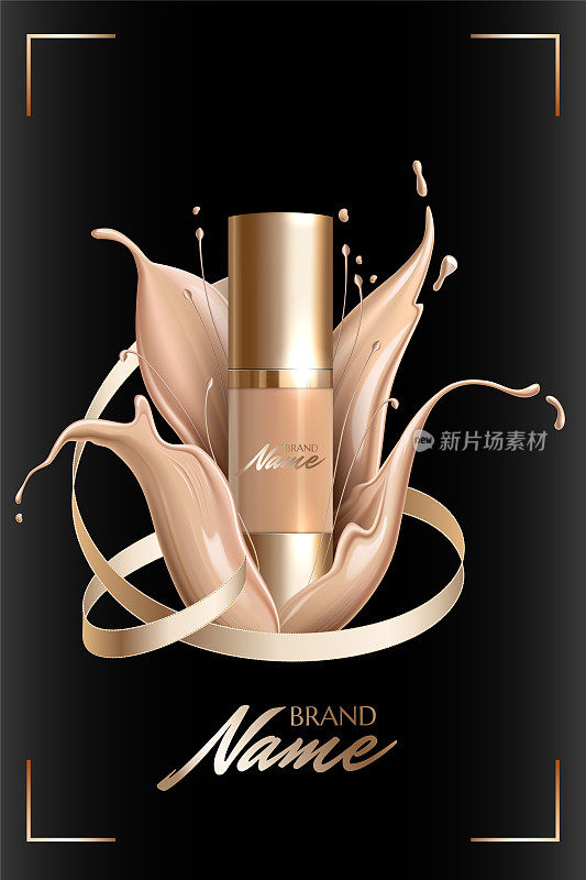 Advertising poster for cosmetic product for catalog, magazine. Design of cosmetic package. Advertising of foundation cream, concealer, base, BB cream. Realistic creamy texture